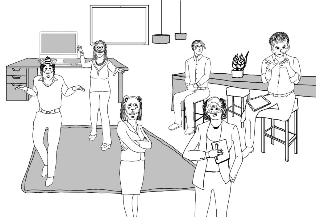 Roles en equipos de trabajo. Imagen de Tejeredes: https://plataforma.tejeredes.net/2015/10/roles-de-las-personas-en-la.html